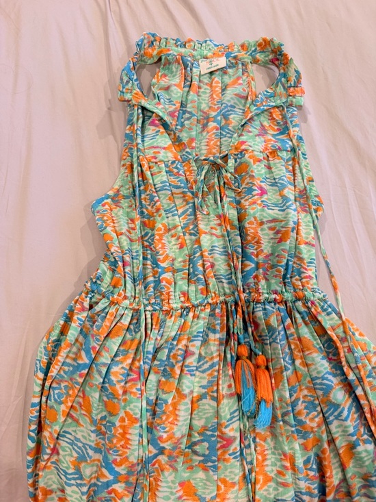 Dresses & Skirts - Colorful Patterned Summer Dress - Aqua, Orange, Coral